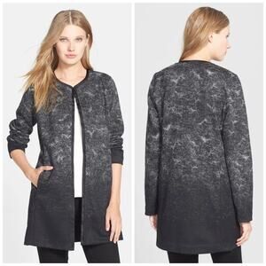 Eileen Fisher Black Sprinkle Felted Wool Silk Open Front Jacket